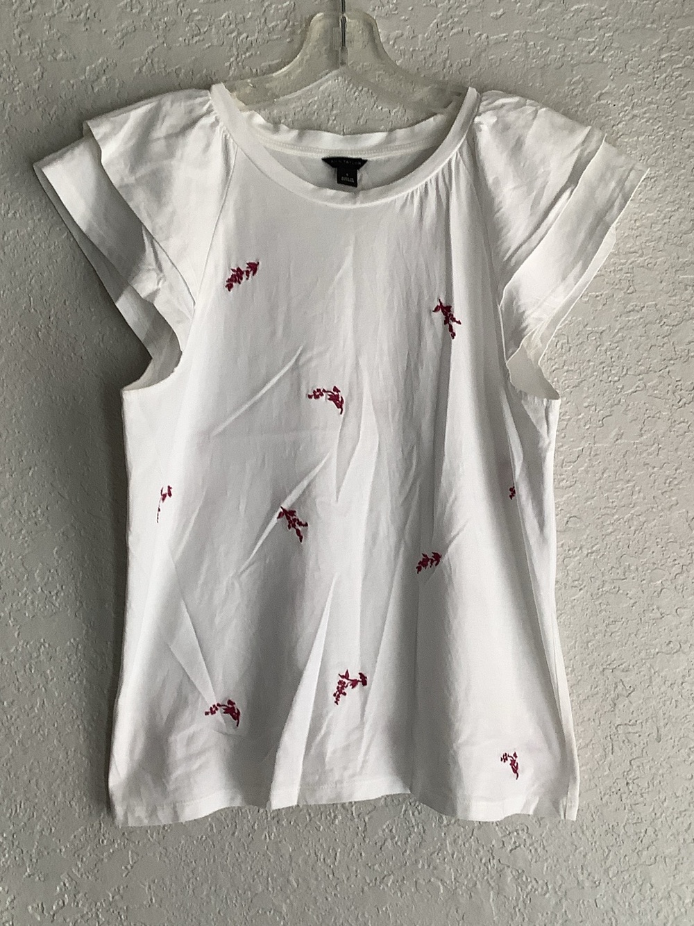 Ann Taylor White Tank with Red Floral Embroidery
